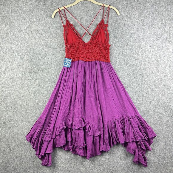 Free People Adella Lace Slip Dress Womens XS Lipstick Combo Purple Red Boho NEW - Picture 4 of 13